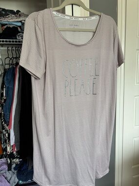Rae Dunn 'Coffee Please' Striped Nightshirt - Light pink and grey